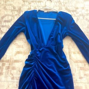 Royal blue velvet low cut dress